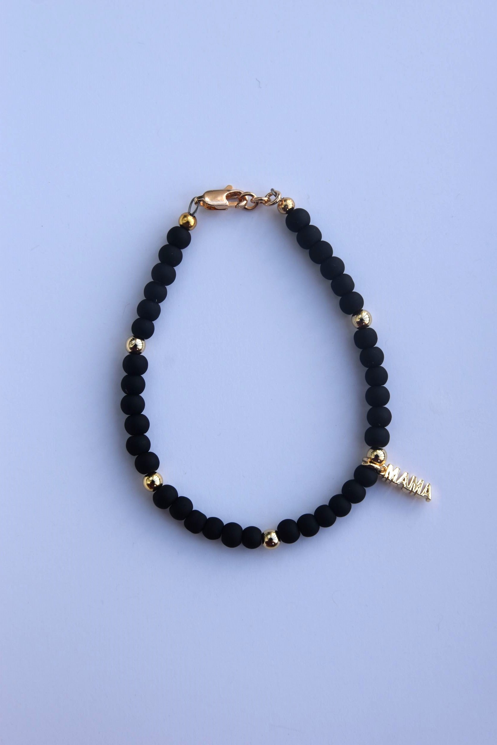 Black Glass with18k Gold Filled Mama Charm Bracelet
