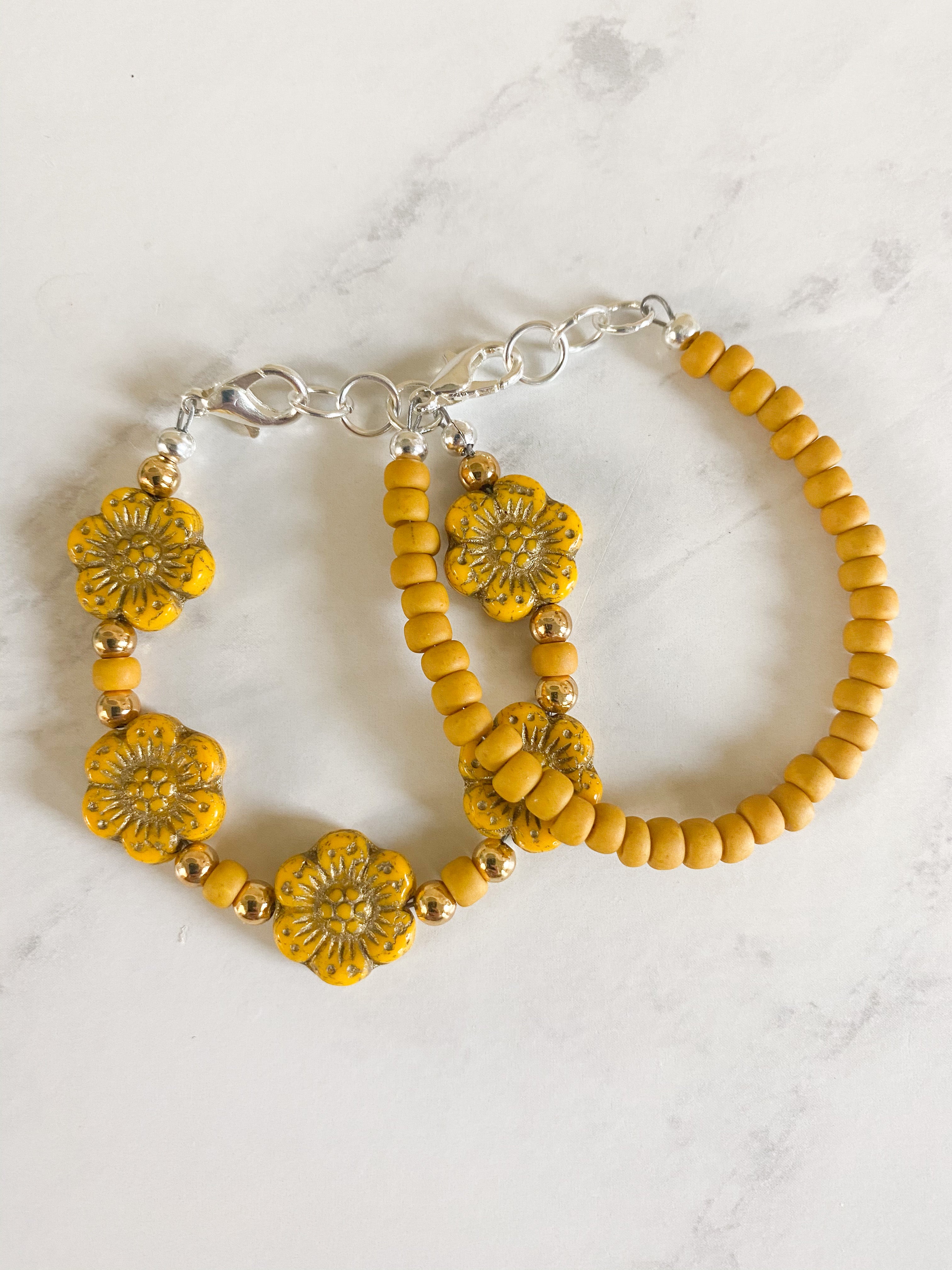 Matte Golden Yellow Dainty Glass Bracelet